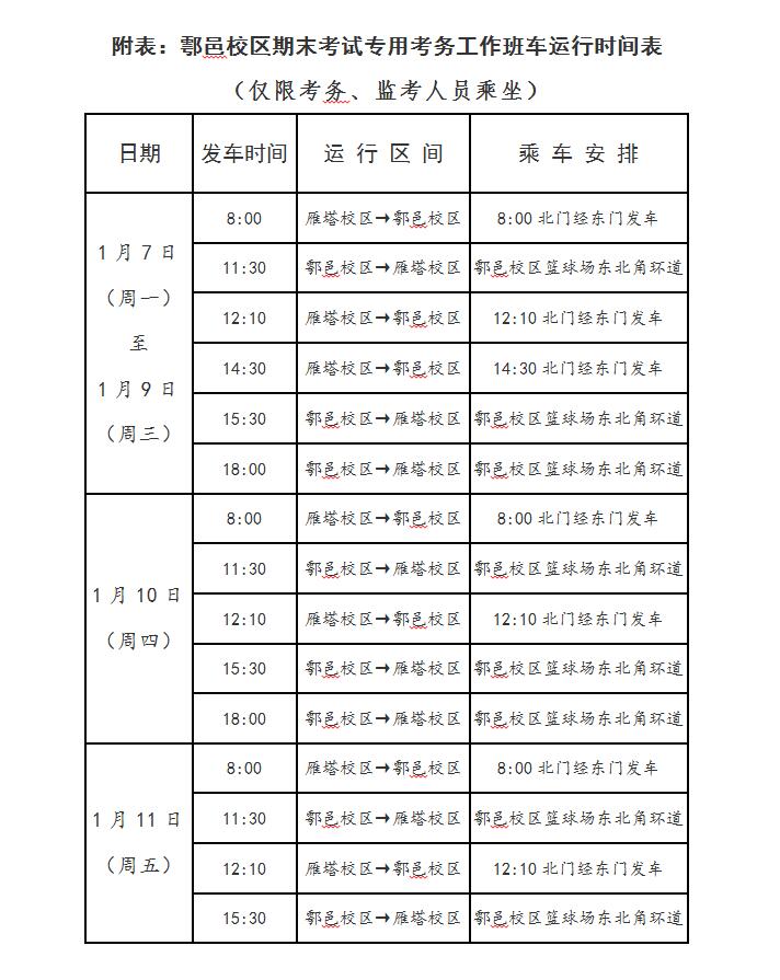 鄠邑校區(qū)期末考試考務工作班車運行時間表.jpg